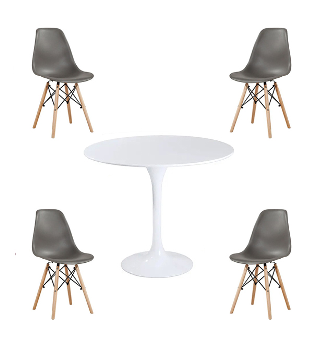 Comedor Dakota redondo blanco 80 cm con 4 Sillas Eames