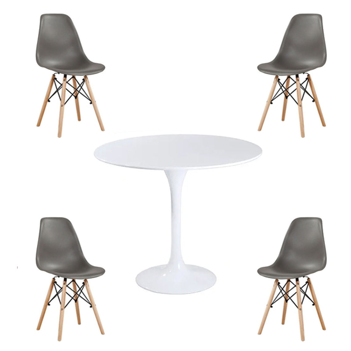 Comedor Dakota redondo blanco 80 cm con 4 Sillas Eames 4