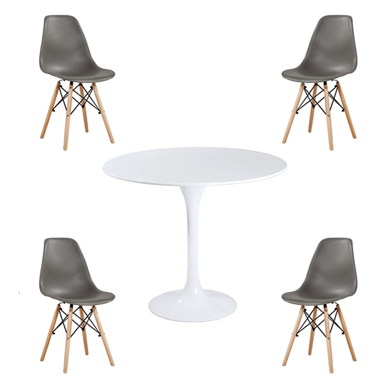 Comedor Dakota redondo blanco 80 cm con 4 Sillas Eames 4