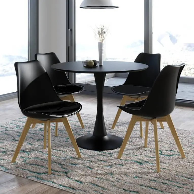 Comedor Ankara redondo negro 80 cm con 4 Sillas Tulip 3