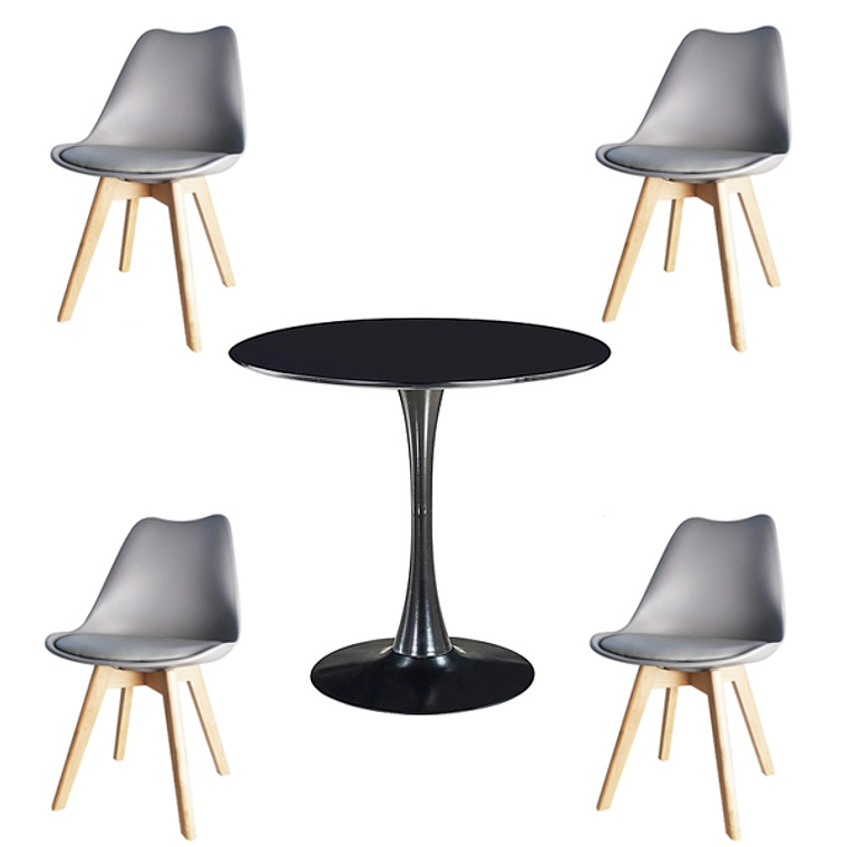 Comedor Ankara redondo negro 80 cm con 4 Sillas Tulip 5