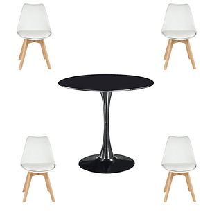 Comedor Ankara redondo negro 80 cm con 4 Sillas Tulip