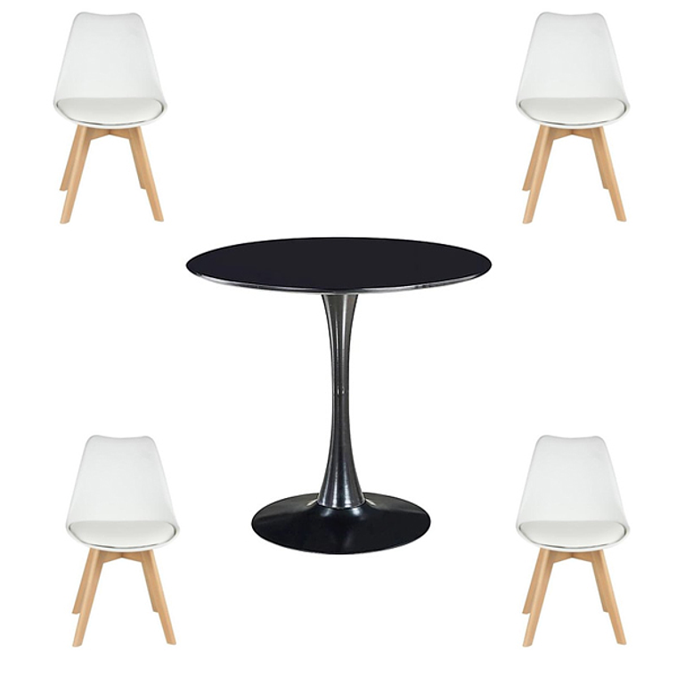 Comedor Ankara redondo negro 80 cm con 4 Sillas Tulip 2