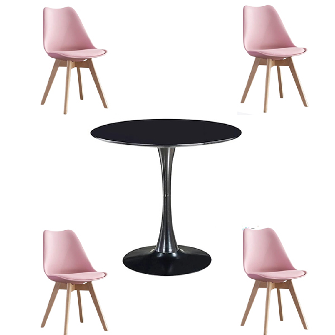 Comedor Ankara redondo negro 80 cm con 4 Sillas Tulip 6