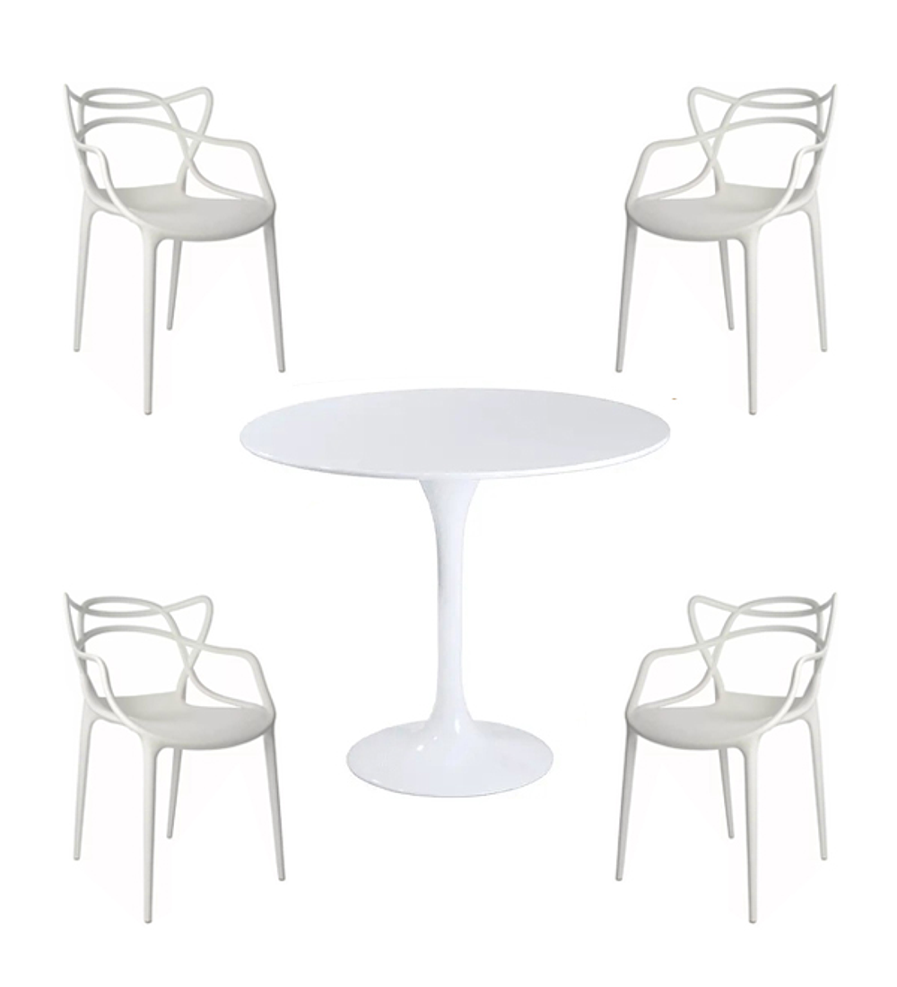 Comedor Lundey redondo blanco 80 cm con 4 Sillas Master