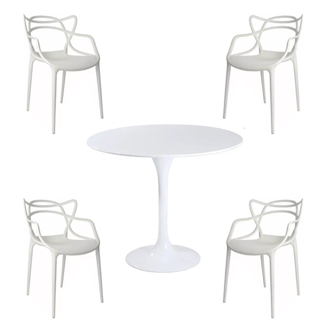 Comedor Lundey redondo blanco 80 cm con 4 Sillas Master 2