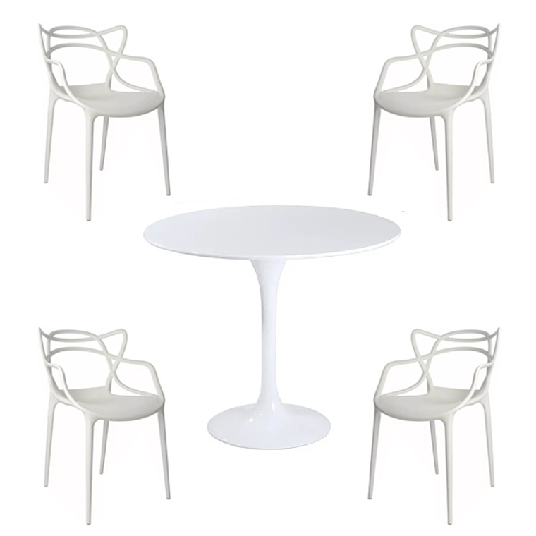 Comedor Lundey redondo blanco 80 cm con 4 Sillas Master 2