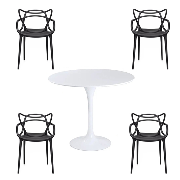 Comedor Lundey redondo blanco 80 cm con 4 Sillas Master 4