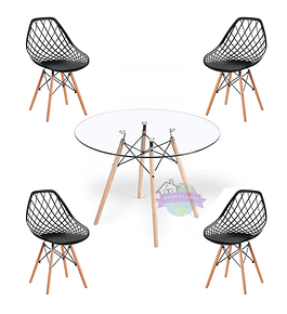 Comedor Palermo redondo vidrio 80 cm con 4 Sillas Mesh