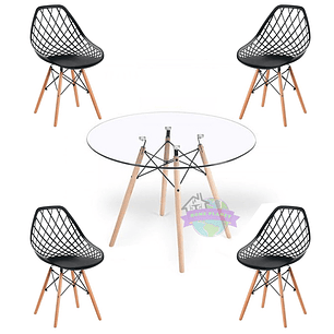 Comedor Palermo redondo vidrio 80 cm con 4 Sillas Mesh