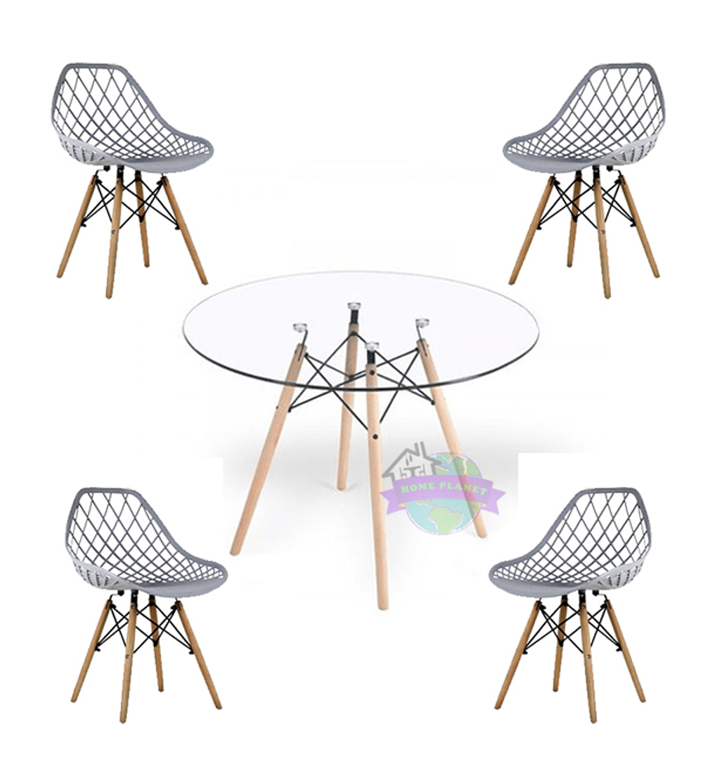 Comedor Palermo redondo vidrio 80 cm con 4 Sillas Mesh