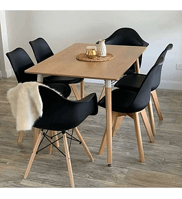 Comedor Birka rectangular con 4 Sillas Tulip + 2 Butacas eames