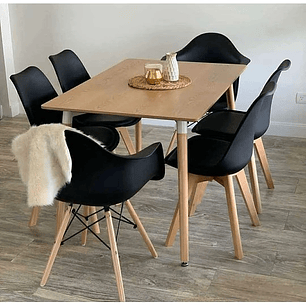 Comedor Birka rectangular 120x80 cm con 4 Sillas Tulip + 2 Butacas eames