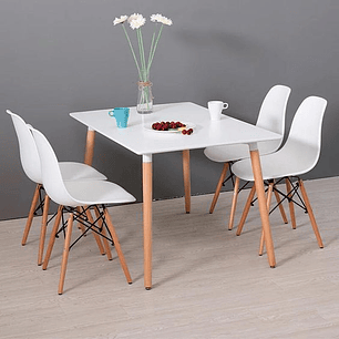 Comedor Helsinki rectangular blanco con 4 Sillas Eames