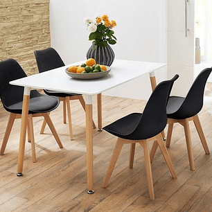 Comedor Atenas rectangular blanca 120x80 cm y 4 Sillas Tulip Negras