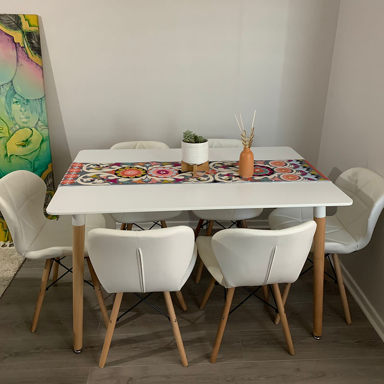 Comedor Zurich rectangular blanco 120x80 cm con 6 Sillas Mariposas Rubik 2