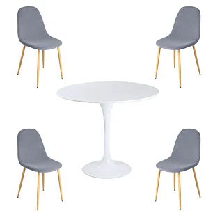Comedor Mesa Tulip redondo blanco 100 cm con 4 Sillas Spoon