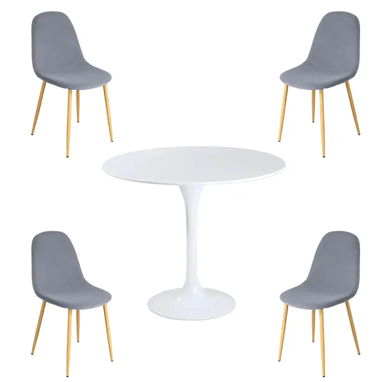 Comedor Kiev redondo blanco 100 cm con 4 Sillas Spoon 2