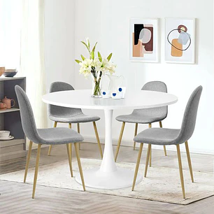 Comedor Mesa Tulip redondo blanco 100 cm con 4 Sillas Spoon
