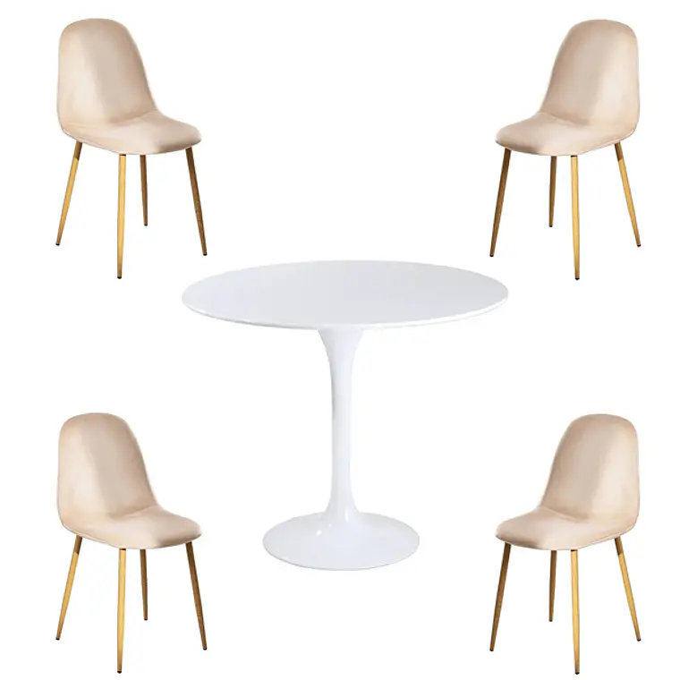 Comedor Kiev redondo blanco 100 cm con 4 Sillas Spoon 4