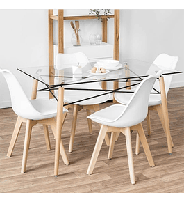 Comedor Yakarta rectangular vidrio 120x80 cm con 4 Sillas Tulip