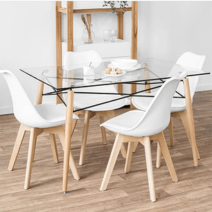 Comedor Yakarta rectangular vidrio 120x80 cm con 4 Sillas Tulip