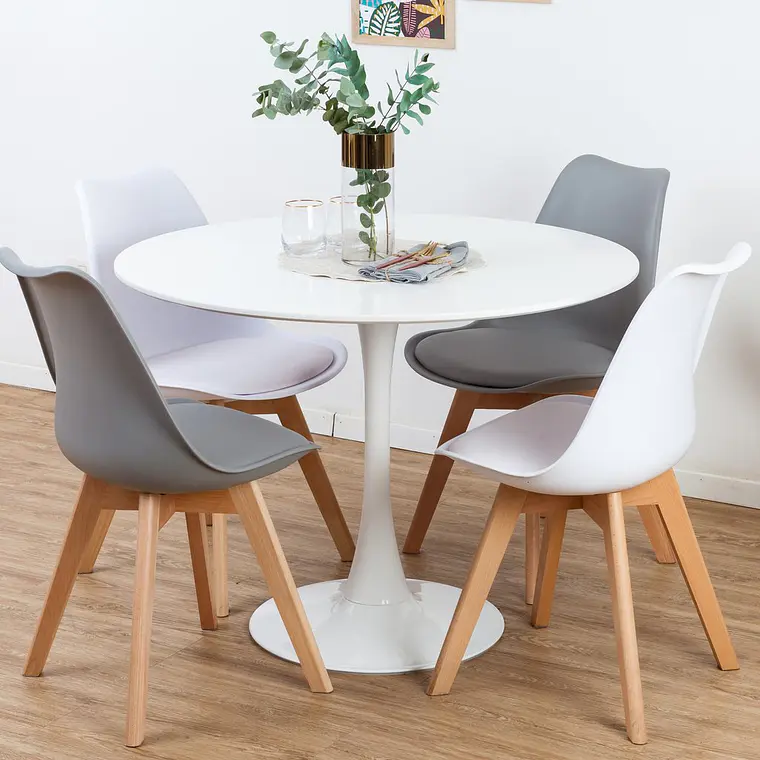 Comedor Ankara redondo blanco 100 cm con 4 Sillas Tulip 7