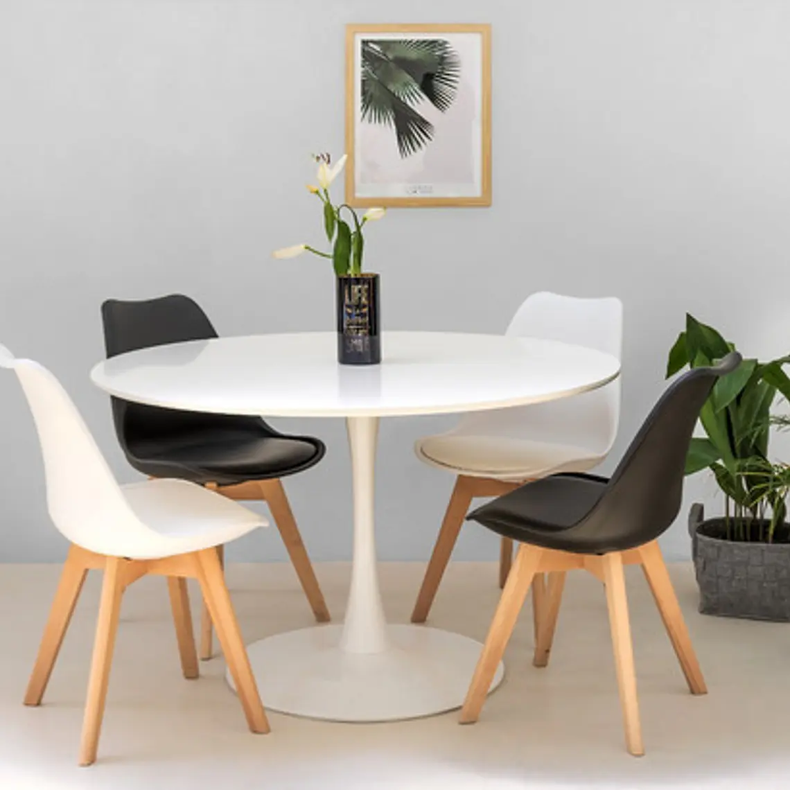Comedor Ankara redondo blanco 100 cm con 4 Sillas Tulip 8