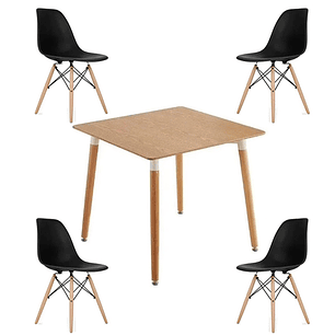Comedor Gruyeres cuadrado madera con 4 sillas eames