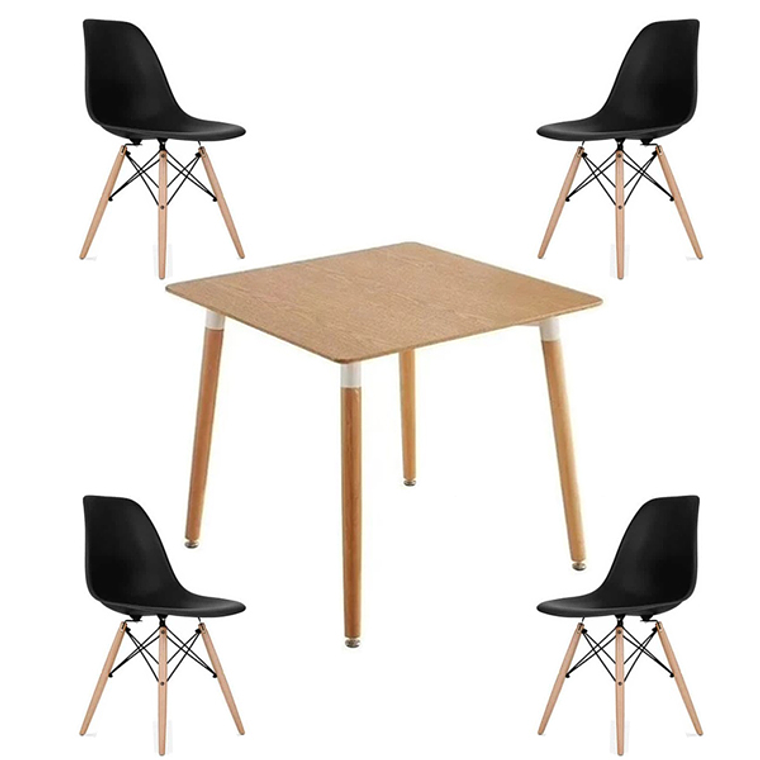 Comedor Gruyeres cuadrado madera con 4 sillas eames 2