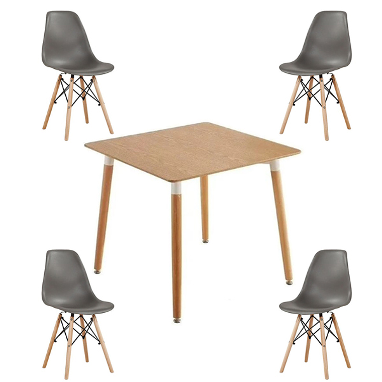 Comedor Gruyeres cuadrado madera con 4 sillas eames 3