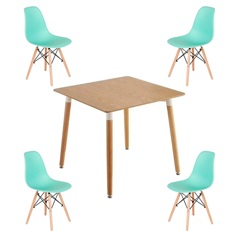 Comedor Gruyeres cuadrado madera con 4 sillas eames 4