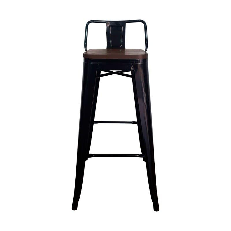 Taburete Tolix 77 cm con asiento madera oscura  2