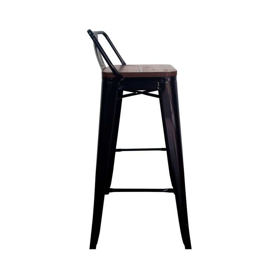Taburete Tolix 77 cm con asiento madera oscura  1