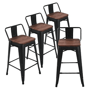 Pack 4 Taburetes Tolix 77 cm con asiento madera oscura