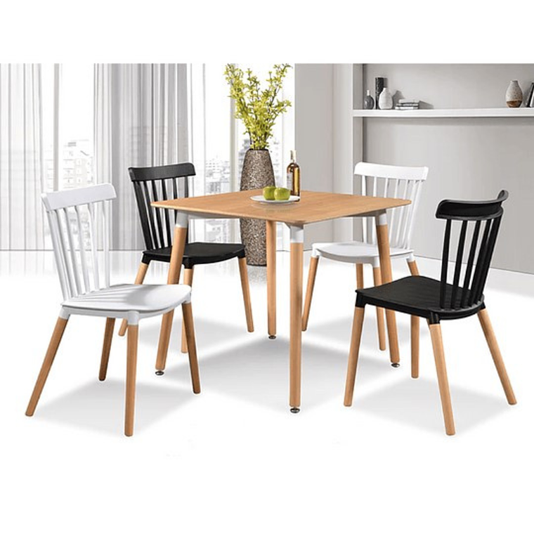Comedor Narvik cuadrado madera 80x80 cm con 4 Sillas Windsor 1