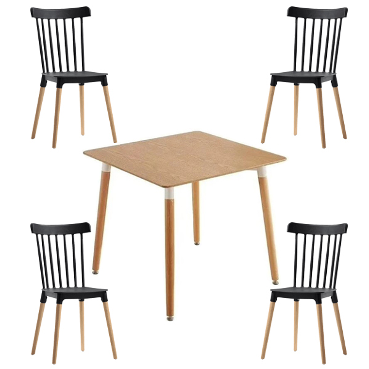 Comedor Narvik cuadrado madera 80x80 cm con 4 Sillas Windsor 3