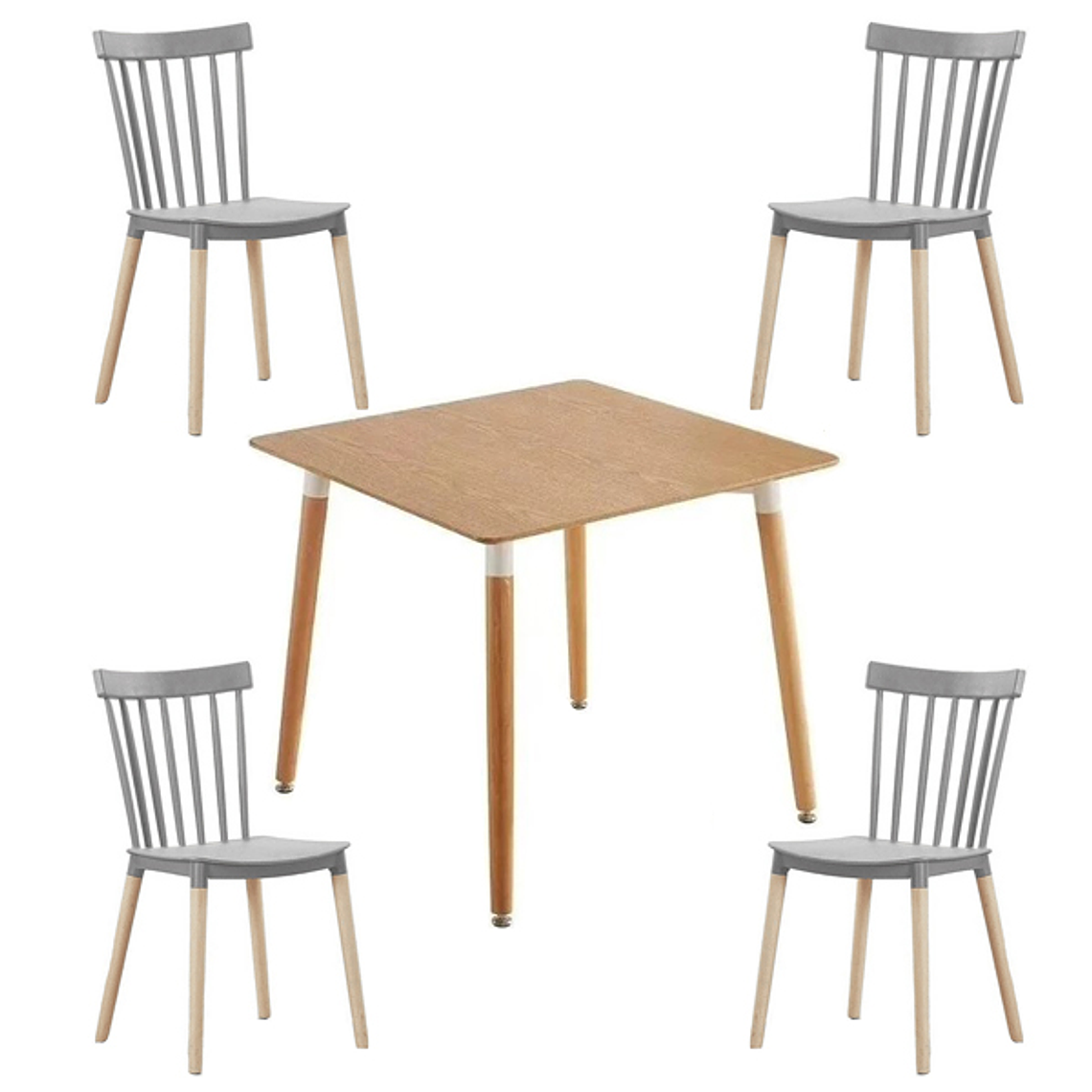 Comedor Narvik cuadrado madera 80x80 cm con 4 Sillas Windsor 4