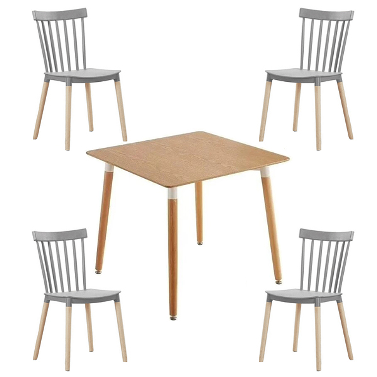Comedor Narvik cuadrado madera 80x80 cm con 4 Sillas Windsor 4