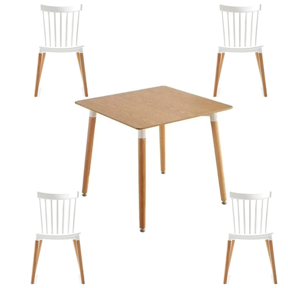 Comedor Narvik cuadrado madera 80x80 cm con 4 Sillas Windsor 2