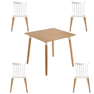 Comedor Narvik cuadrado madera 80x80 cm con 4 Sillas Windsor