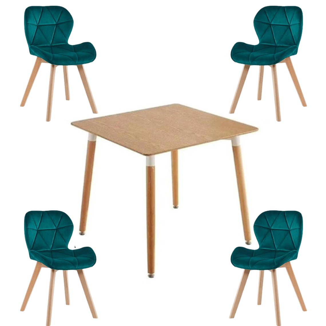 Comedor Dijon cuadrado madera con 4 Sillas Mariposas Rubik Wood Velvet 1