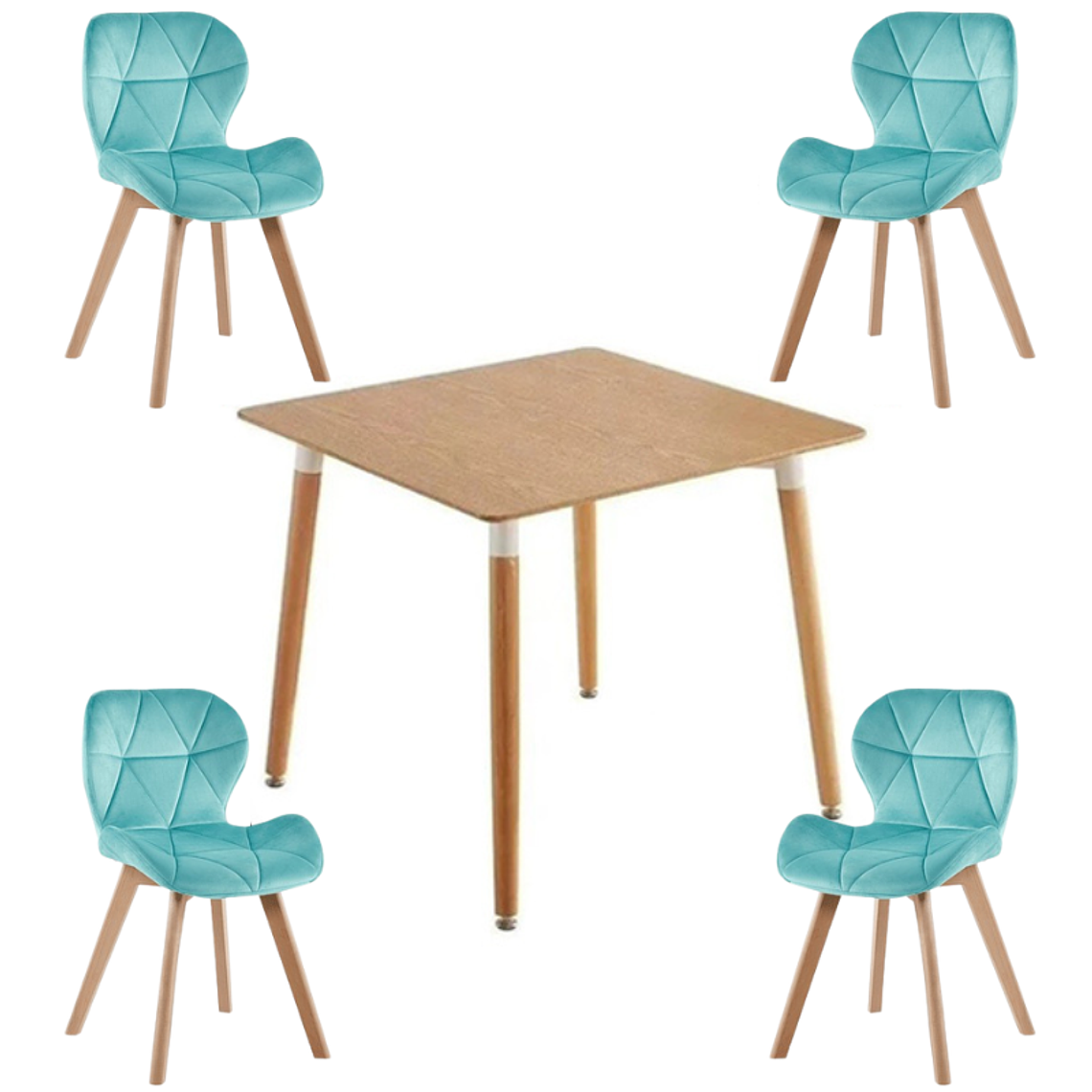 Comedor Dijon cuadrado madera con 4 Sillas Mariposas Rubik Wood Velvet 4