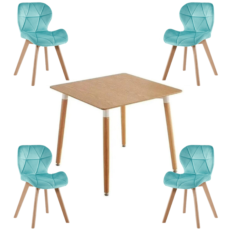 Comedor Dijon cuadrado madera con 4 Sillas Mariposas Rubik Wood Velvet 4