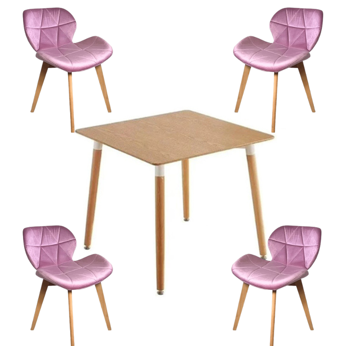 Comedor Dijon cuadrado madera con 4 Sillas Mariposas Rubik Wood Velvet 3