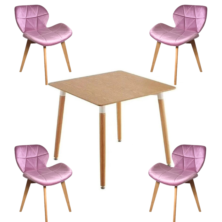 Comedor Dijon cuadrado madera con 4 Sillas Mariposas Rubik Wood Velvet 3