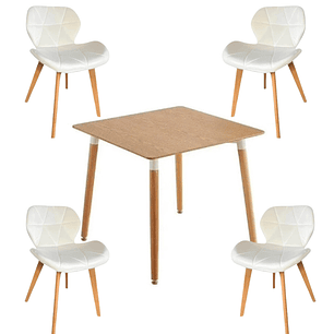 Comedor Dijon cuadrado madera con 4 Sillas Mariposas Rubik Wood Velvet