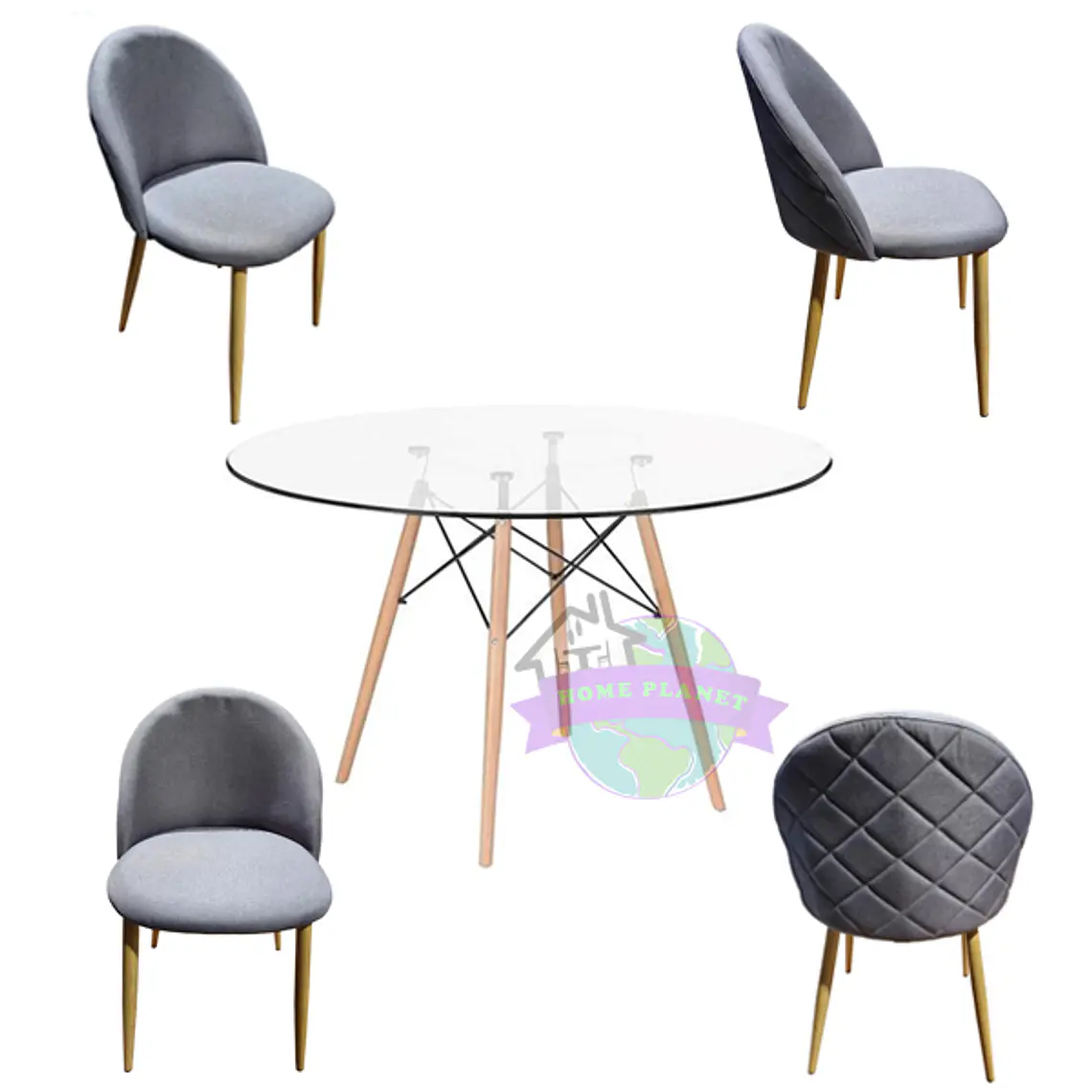 Comedor Pascua Lino redondo vidrio 80 cm con 4 Sillas Breda Lino Rustic 3