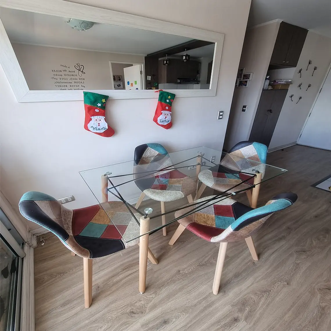 Comedor Colmar rectangular vidrio 120x80 cm con 4 Sillas Patchwork Botticelli 1