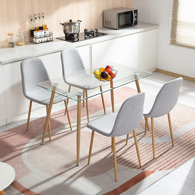 Comedor Spoon rectangular vidrio 120x80 cm con 4 Sillas Spoon Lino 2